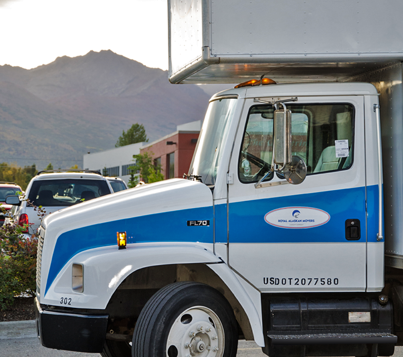 moving truck with mountains